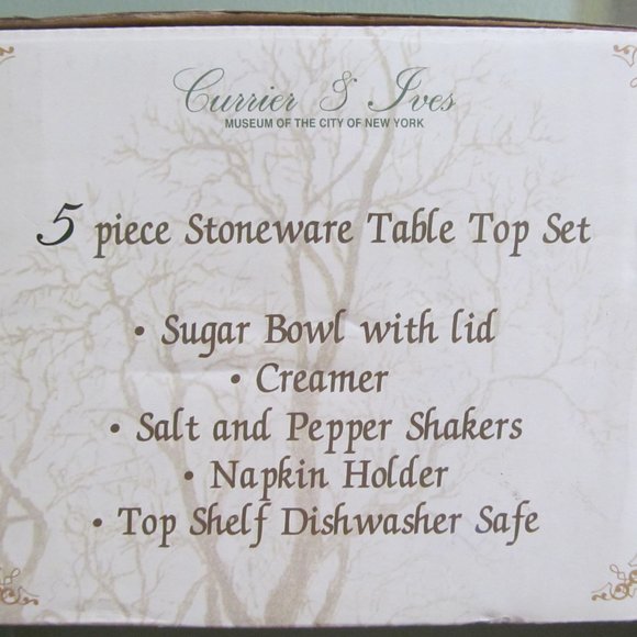 Currier & Ives 5 pc Stoneware Table Top Set American Homestead Winter MCNY - Picture 4 of 16
